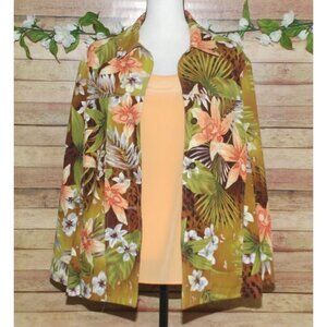 Allison Daley Hawaiian Floral Button Front Jacket Size 18 Long Sleeve Shaket